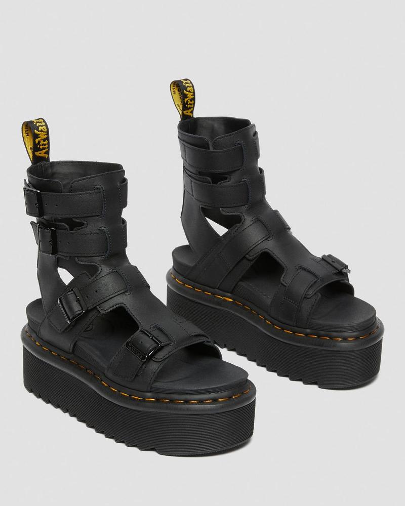 Black Women's Dr Martens Giavanna Leather Platform Gladiator Sandals | CA 296EBC